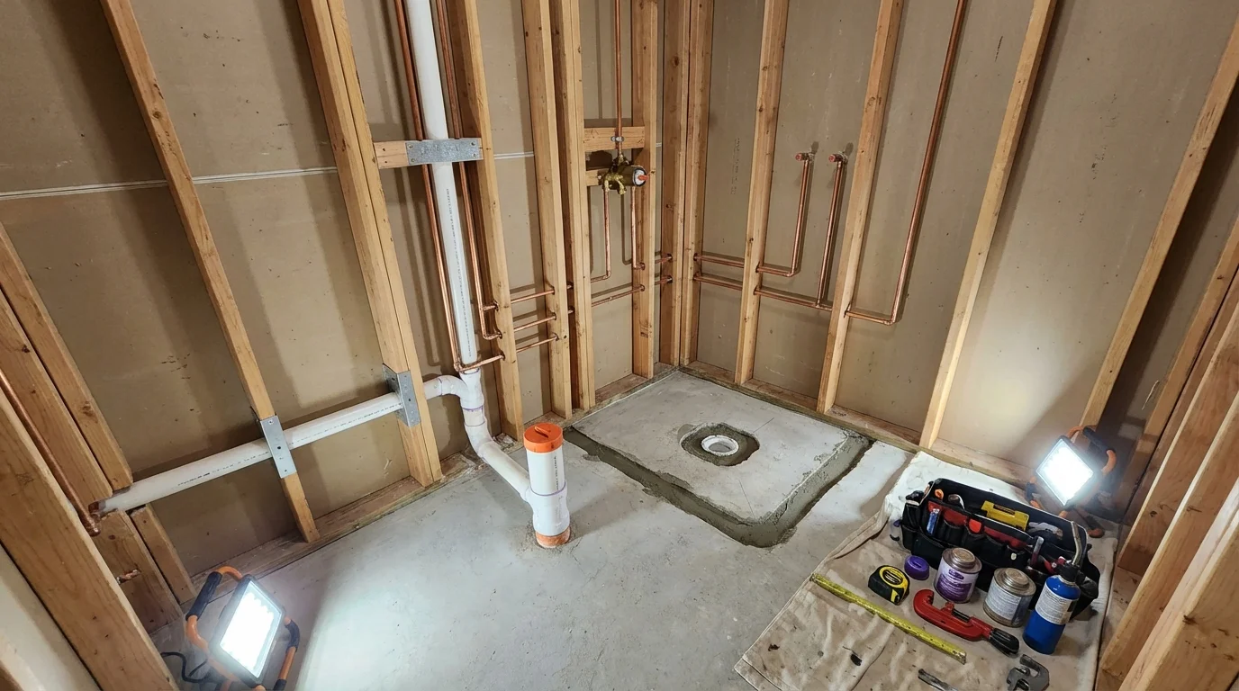 Bathroom rough-in plumbing during remodel by Johns Plumbing LLC in Gypsum