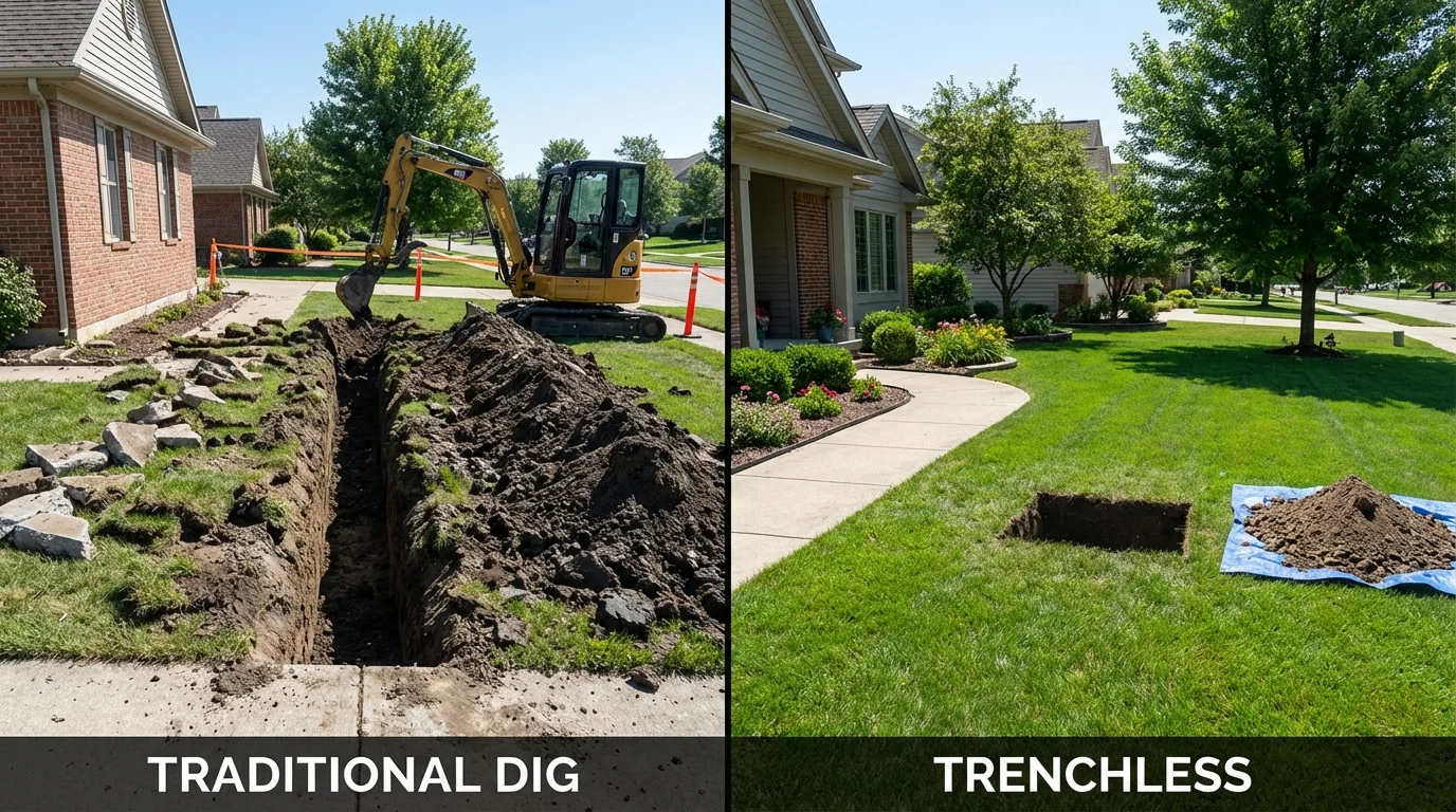 Trenchless sewer repair with minimal yard damage versus traditional excavation in Gypsum, CO